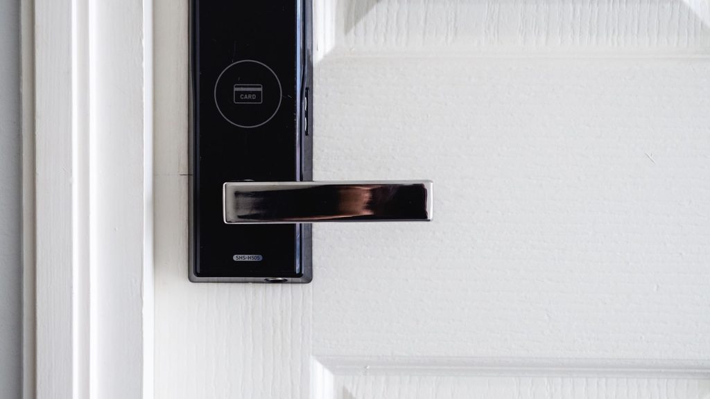 Door handle with a key card reader.