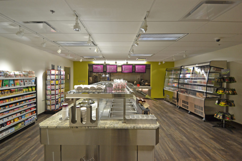 A cafeteria and convenience store space in an office.